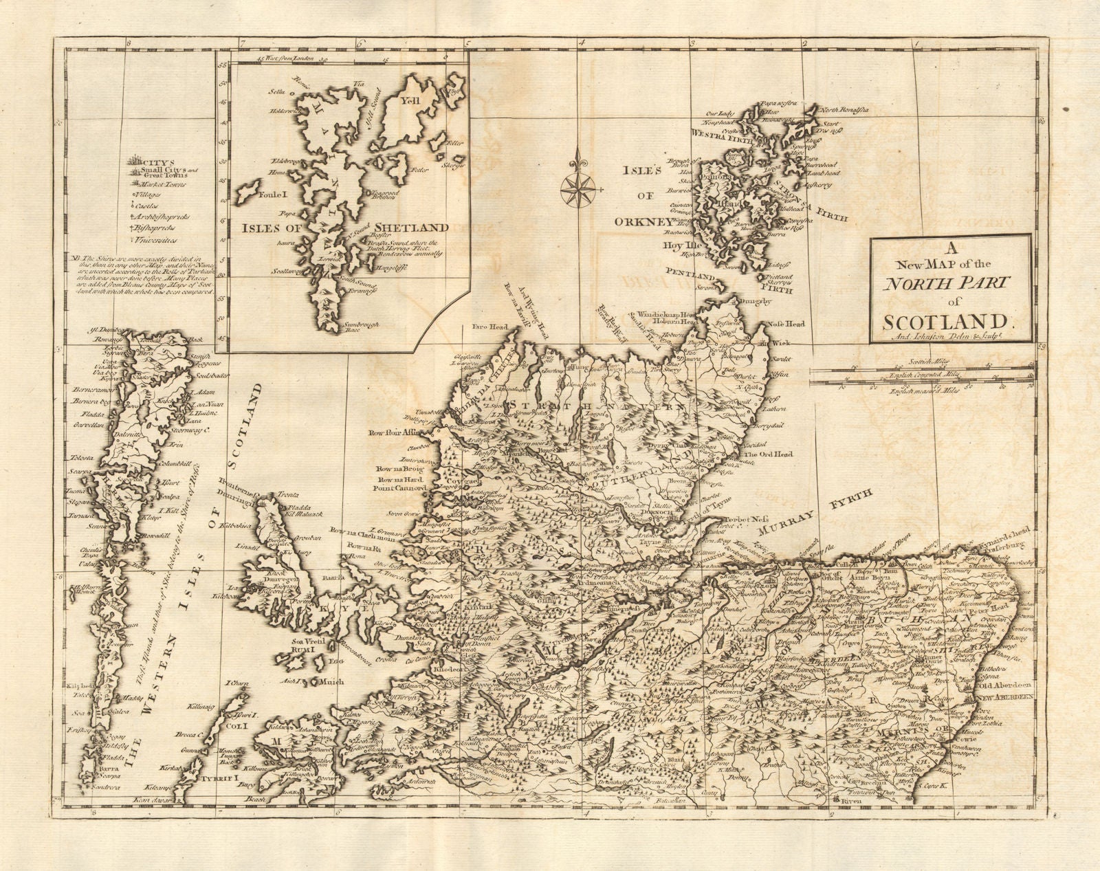 NORTHERN SCOTLAND. by ANDREW JOHNSTON from Camden's Britannia 1772 old map